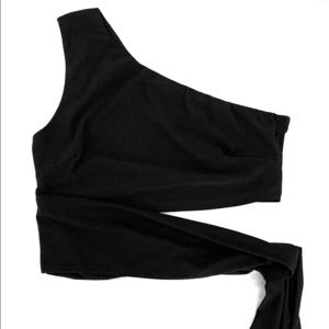 Black one shoulder top with tie